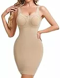 MISS MOLY Shapewear Damen Kleid Nahtlose Shape Miederkleid Bauch Weg Unterkleider für Damen Figurformende Unterröcke Tummy Control Full Slips mit BH (Beige,XL)