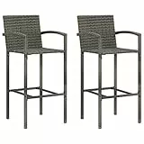 vidaXL 2X Barhocker Barstuhl Tresenhocker Thekenhocker Tresenstuhl Thekenstuhl Küchenhocker Bar Stuhl Hocker Innen Außen Grau Poly Rattan