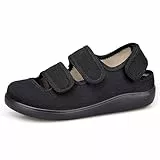 Hsyooes Hausschuhe Damen Klettverschlus Sandalen Herren Verstellbare Extra Weit Geschlossene Walkingschuhe Senioren Atmungsaktive Freizeitschuhe Rutschfest Schwarz EU38