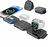 3in1 Faltbares Reise-Mag-Safe Ladegerät, OneCut Wireless Ladestation für iPhone 16/15/14/13/12 Serie, Apple-Watch-Ladegerät für iWatch 10/9/Ultra 2/Ultra/8/7/6/SE/5/4/AirPods 4/3/2/Pro (Schwarz)