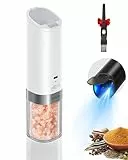 FORLIM Wiederaufladbares Elektrische Salz und Pfeffermühle Set, Automatische Salzmühle mit Einhandbedienung, Ausgestattet mit Festem Staubschutzdeckel, Einstellbarem Mahlgrad, 1 Pack (Weiß)