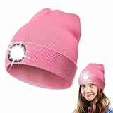 Aoreun LED Mütze mit Licht, Wiederaufladbare USB Strickmütze mit Licht Winter Wärmer Strickmütze mit LED Licht Unisex Winter Warme Stirnlampe Mütze für Herren und Damen Geschenke - Rosa
