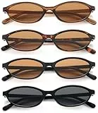 Unning 4 Stück Oval Sonnenbrille Damen Vintage Retro Cateye Sonnenbrillen Set Schmal Lustig Brille