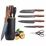 Justup Messerset Küchenmesser Set, 6-teiliges Khaki Edelstahl Messerblock Set, Professionelles Messer Set mit scharfen Klingen und ergonomischen Griffen, Kochmesser Set für Küche (Schwarz)