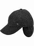 bugatti Wetterabweisende Flatcap mit Fischgrat-Design und Ohrenklappen | Hutgröße 57, 59, 61 | Aus reiner Wolle Black