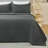 WOLTU Tagesdecke 220x240 cm mit 2 Kissenbezügen 50x70 cm Dunkelgrau, Bettüberwurf Steppdecke 3 teilig, leichte Überwurfdecke, Bedspread Ultraschall weiche Wohndecke für Wohnzimmer Schlafzimmer Bett