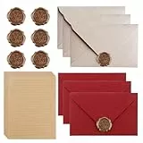 Luckwaii Vintage Briefpapier mit Umschlag, 22 Stück Briefpapier Set mit 6 Leinenumschlag Umschläge und Wachssiegel 10 A5 Briefpapier Vintage Papier, Briefpapier Edel für Hochzeits Einladung Grußkarten