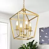 ZenithBeam Kronleuchter Laterne Industrial Metall,E14*4-Licht HöHenverstellbare Bauernhaus Hängelampe,Rustikale Golden Schlafzimmerlampe,KüChen Esstisch Wohnzimmer Pendelleuchte Foyer Flur Esszimmer