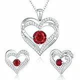 CDE Schmuckset Damen Muttertagsgeschenk 925 Sterling Silber Forever Love Herz Rosegold Geburtsstein Halskette und Ohrringe Set für Frauen Schmuck Geschenk Geburtstag Valentinstag Weihnachten