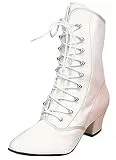 Kochmann Karneval Stiefel Cancan Tanzstiefel Leder geschnürt 4 cm Absatz Weiss 39