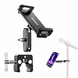 elitehood Tablet-Halterung aus Aluminium mit Doppelkugelkopf für Mikrofonständer, verstellbarer iPad-Mikrofonständer, starke Metall-iPad-Klemmhalterung für Rollstuhl, Flugzeugpasse, Boot, Kinderwagen