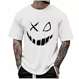 KOG T-Shirts für Herren Sommer Tshirts Kurzarm Tee Mode Motiv Shirts Casual Baumwolle Kleidung Oberteile Gym Bekleidung Jungen Basic Streetwear Weiß XL