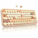 FELiCON 308i Kabellose Retro Tastatur, Bluetooth Silent Cute Computer Tastatur mit Runder Punk Tastenkappe, Matte Textur Kompakte 84 Keys, QWERTY, Typewriter Design für Laptop, Mac-Gradient Milk Tea