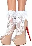 Leg Avenue Damen Nylonsöckchen Weiß mit Rüsche und Spitze mit Blumenmuster Einheitsgröße 36 bis 40