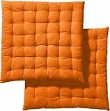 REDBEST Stuhlkissen, Stuhlauflage, Sitzkissen Uni 2er-Pack orange, Größe 40x40x3 cm - gesteppt, mit glatten, strapazierstarkem Gewebe (weitere Farben)