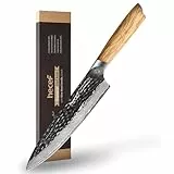 hecef Damastmesser Kochmesser 20CM, Profi Küchenmesser Chefmesser, Ultrascharfer Japanisches Messer, Scharf Fleischmesser - 67 Schichten Damaststahl und Griff aus Olivenholz