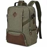 Kasgo Vintage Laptop Rucksack Herren, Wasserabweisend Segeltuch Schulrucksack Teenager für 15,6 Zoll Laptop mit USB-Ladeanschluss Casual Daypack für Hochschule, Reisen, Arbeit, Damen(Dunkelgrün)
