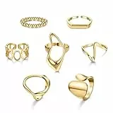 JeryWe 9 Stücke Damen Punk Ring Verstellbar Stapelringe Fingerringe Breiter Offene Stapelbare Kuppelring Set Unregelmäßige Geometrische Chunky Ringe Gold