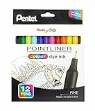 Pentel Pointliner colour S40 Fineliner - dye ink, 0.4 mm, 12er Set - farblich sortiert