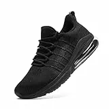 ZIGSAM Sicherheitsschuhe Herren Stahlkappe rutschfest Leicht Atmungsaktiv Sportlich Sneaker Arbeitsschutz Industrie Komfortabel(45,Schwarz