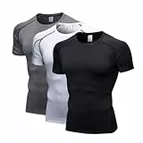 LANBAOSI Herren-Kompressions-Baselayer, athletisches Workout-T-Shirt, 3er-Pack: Schwarz + Weiß + Grau, Mittel