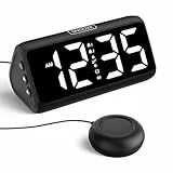 Wecker Laut für Tiefschläfer, Lauter Wecker mit Vibration, Doppelalarm, LED-Anzeige, 5 Helligkeitsstufen, 4 Lautstärken, Snooze, Vibrationswecker für ältere Menschen Teenager Gehörlose Hörgeschädigte