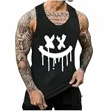 KOG Tank Top Herren Sport Tanktop Sommer Sportshirt Ärmelloses Tee Mode Motiv Lässig Baumwolle Muskelshirts Tops Freizeit Kleidung Teenager Basic T-Shirt Schwarz M