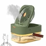Justup Tischventilator, 3 in 1 - USB Ventilator mit Luftbefeuchter und Nachtlicht, 1200mAh Akku 3 Geschwindigkeit Kleiner Ventilator, 2.5L Desktop USB Ladebefeuchter für Büro und kleinen Raum (Grün)