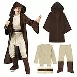 Helimwint KostüM Kinder Cosplay Outfit: 4pcs Jungen Robe Ritter Umhang Tunika Skywalker Mit Kapuzenmantel Uniformhosen GüRtel (Braun, L - 4-14 Jahre alt)