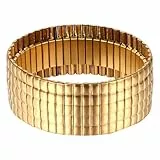 Flongo Elastisch Breit Armband für Damen: Gold verstellbares Chunky Armreif stapelbar Edelstahl Armkette 18k Vergoldet Stretch Plaid Schlangenkette Frauen