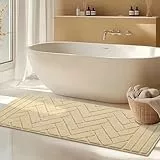 Biscpro Badteppich Beige rutschfeste 50x120cm,Weich Badezimmerteppich Wasserabsorbierend Badematte Waschbar Badvorleger für Dusche