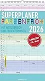 Alpha Edition - Superplaner Farbenfroh - 5 Spalten 2026 – Familienkalender 26×45 cm mit 5 Spalten & Notizbereich, bunter Familienplaner & Wandkalender mit Ferienterminen für Eltern, Kinder & Paare