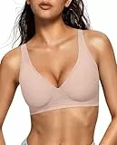 OEAK Damen-BHs mit tiefem V-Ausschnitt, drahtlos, bequem, stützend, ohne Bügel, Push-Up-Bralette, nahtloser BH, Hautfarben, Medium