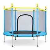 Youyijia Trampolin Kinder Bodentrampolin mit Sicherheitsnetz Outdoor Gartentrampolin Zuhause Sportgeräte Kindertrampolin 140cm Durchmesser belastbar bis 90kg (Blau)