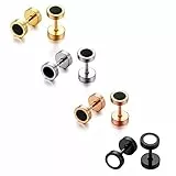 JewelryWe Schmuck 4 Paar Fakeplug Ohrstecker Edelstahl klassische runde Fake Plug Tunnel Ohrringe Ohr-Piercing für Herren Damen 6mm Silber Gold Rosegold Schwarz