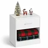 VASAGLE Nachttisch, Beistelltisch, mit Schublade, Griff, offenes Fach, Couchtisch, für Schlafzimmer, Wohnzimmer, klassikweiß LET619T14