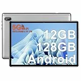 FACETEL 2025 Neueste 10 Zoll Android Tablet PC Mit Octa-Core 2.0Ghz | 12GB RAM + 128GB ROM (TF 1TB) | FHD | Doppelkamera | 6000mAh | 5G+2.4G WiFi | Bluetooth 5.0 | 1280 * 800 | GPS |,Mit Case, Silber