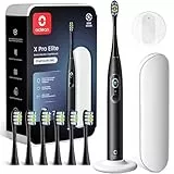 Oclean Elektrische Zahnbürste X Series Pro Elite Gift Set mit 7 Bürstenköpfe & Wandhalterung & Reiseetui, Schallzahnbürste mit Touchscreen, Sonic Electric Toothbrush mit Timer,Tiefschwarz