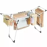 SONGMICS Wäscheständer, Standtrockner 52,5 x 173 x 96,5 cm, Flügelwäscheständer, Flügelwäschetrockner platzsparend, mit Sockenhalter, Metall, für Kleidung, Handtücher, Wäsche, weiß LLR518W01