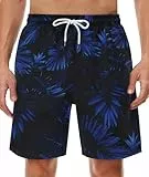 SIHOHAN Badehose für Herren - Schnelltrocknend Badeshorts Männer Atmungsaktiv Schwimmhose wasserdichte Boardshorts mit Meshfutter und Verstellbarem Tunnelzug(Blaues großes Blatt,XL)