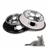 Futternapf Set aus Edelstahl, rutschfest, für Katzen, Futternäpfe für Katzen (Schwarz und Grau)