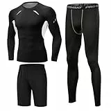 Terecey Kompressionsanzug Herren Set Kompressionsshirt Leggings Sportshorts 3pcs Set Fitness Bekleidung Kompression Sportbekleidung für Training Laufen Radfahren Gym