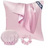 Seiwohl Satin Kissenbezug 80x80 2er Set, Weich wie Seidenkissenbezug Silk Pillowcase, Vegane Seide Kopfkissenbezug Kissenhülle Haarschutz für die Nacht mit Haargummi und Haarhaube, Rosa
