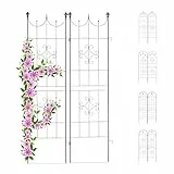Relaxdays Rankgitter 2er Set, Metall, 180 x 50 cm, Rankhilfe Garten, Vintage, verzierte Spitze, zum Stecken, dunkelgrün, Design C
