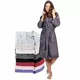Twinzen Bademantel Damen - 100% Baumwolle (350g/m²) OEKO-TEX® Zertifiziert - Morgenmantel Damen mit Kapuze, 2 Taschen, Gürtel - DarkGrau - M