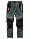 Zzkouine Kinder Softshellhose Schneehose Thermohose Hosen Jungen Mädchen Winterhose Outdoorhose Wanderhose, Grau/Schwarz 146-152