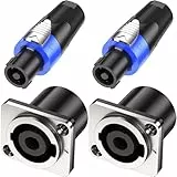 Jumwa 2Sets Speakon Adapter Speakon Stecker und Buchse Metall Panel Twist Lock Kompatibel mit Neutrik Speakon NL4MP, NL4MPR, NL4FC, NL4FX, NLT4X, NL4 Serie, NL2FC