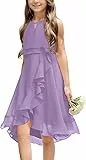 Haloumoning Mädchen Kleider Sommer Festlich Kleid Ärmellos Prinzessin Partykleid Brautjungfern Tanzen Ball Hochzeits Blumenmädchenkleid Violett 140