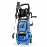 HYUNDAI Hochdruckreiniger HPW1800CE, max. 140 bar - 420 l/h, 1800 W, verdreh-sicherer 7 m Schlauch im Schlauchtrommel, rotierende Turbodüse, Edelstahl-Lanze