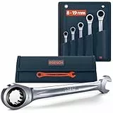 PRESCH Ratschenschlüssel Set 5tlg. (8, 10, 13, 17, 19mm) inkl. Tasche - Minimaler Rückholwinkel (4°, 90 Zähne) - Robuste, präzisionsgefertigte Ringratschenschlüssel